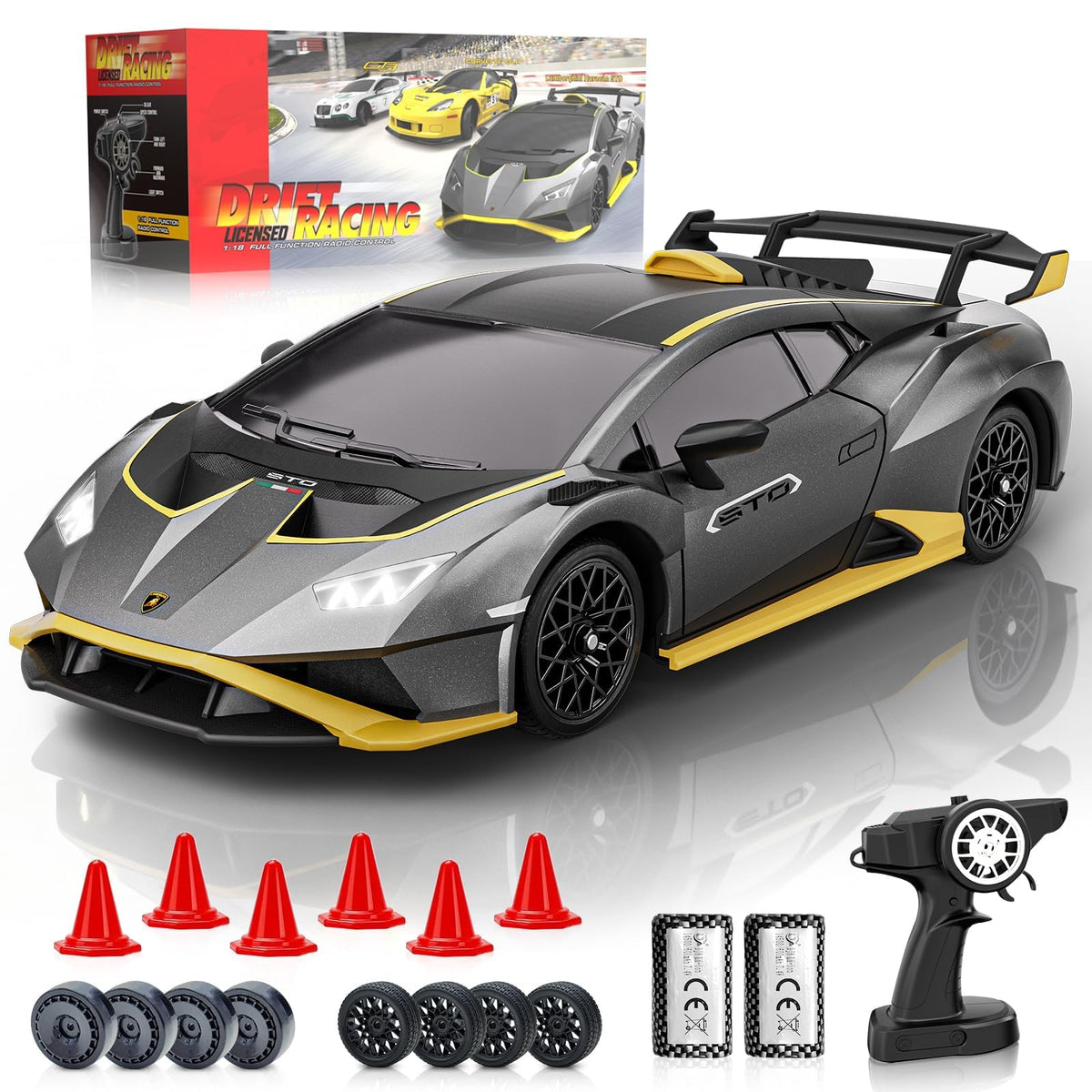 LUXOS RC Lamborghini 1:18 front view highlighting authentic Huracán STO styling for realistic play.