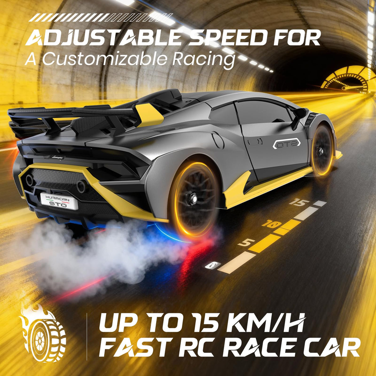 LUXOS RC Lamborghini 1:18 two batteries extend playtime.