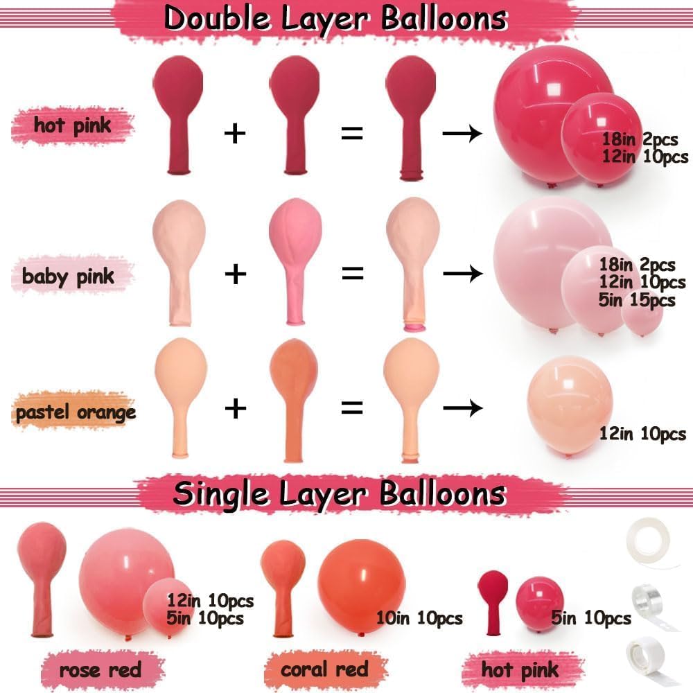 Luxurparty pink-rose arch uses 10-inch balloons for balanced, stylish design.