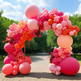 Luxurparty pink-rose arch kit featuring 12-inch balloons for versatile decor accents.