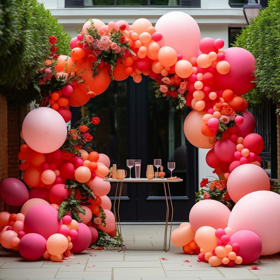 Luxurparty pink and rose balloon arch kit with 18-inch balloons for a stunning entrance.
