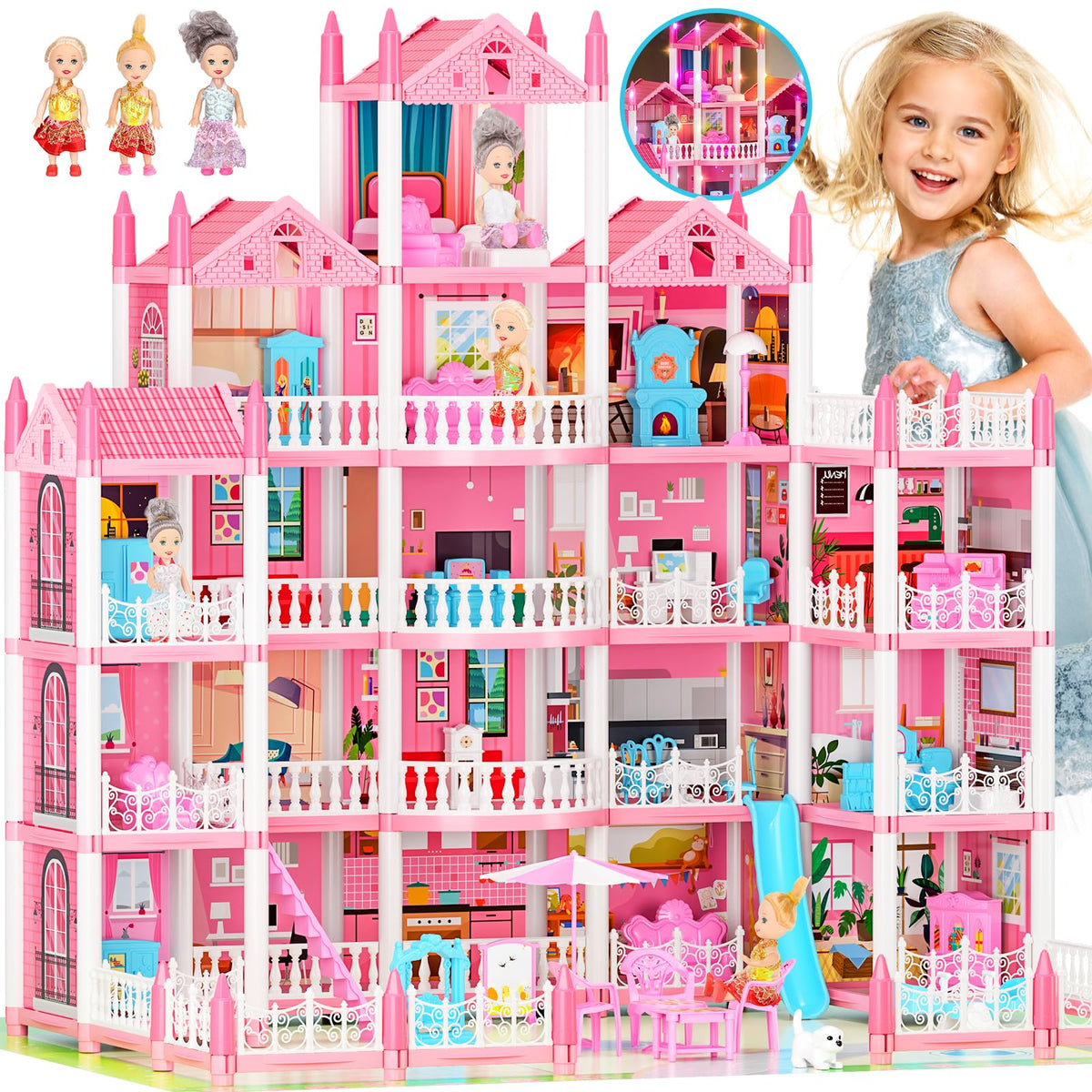 LUYE 5-story dream doll house with lights for immersive storytelling and creative play