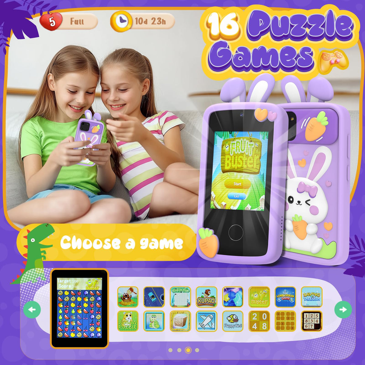Luyiilo Kids Smart Phone Toy camera feature demonstrates front and back capture