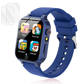 Luyiilo Kids Smart Watch blue front view shows a bright screen for learning games.