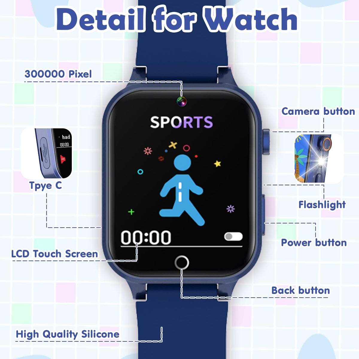 Luyiilo Kids Smart Watch HD display provides crisp visuals for apps and games.