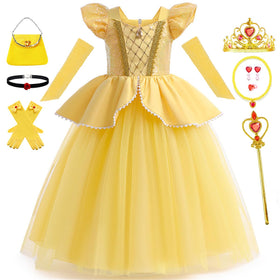 Luzlen Belle yellow princess dress for girls, ideal for Halloween and parties