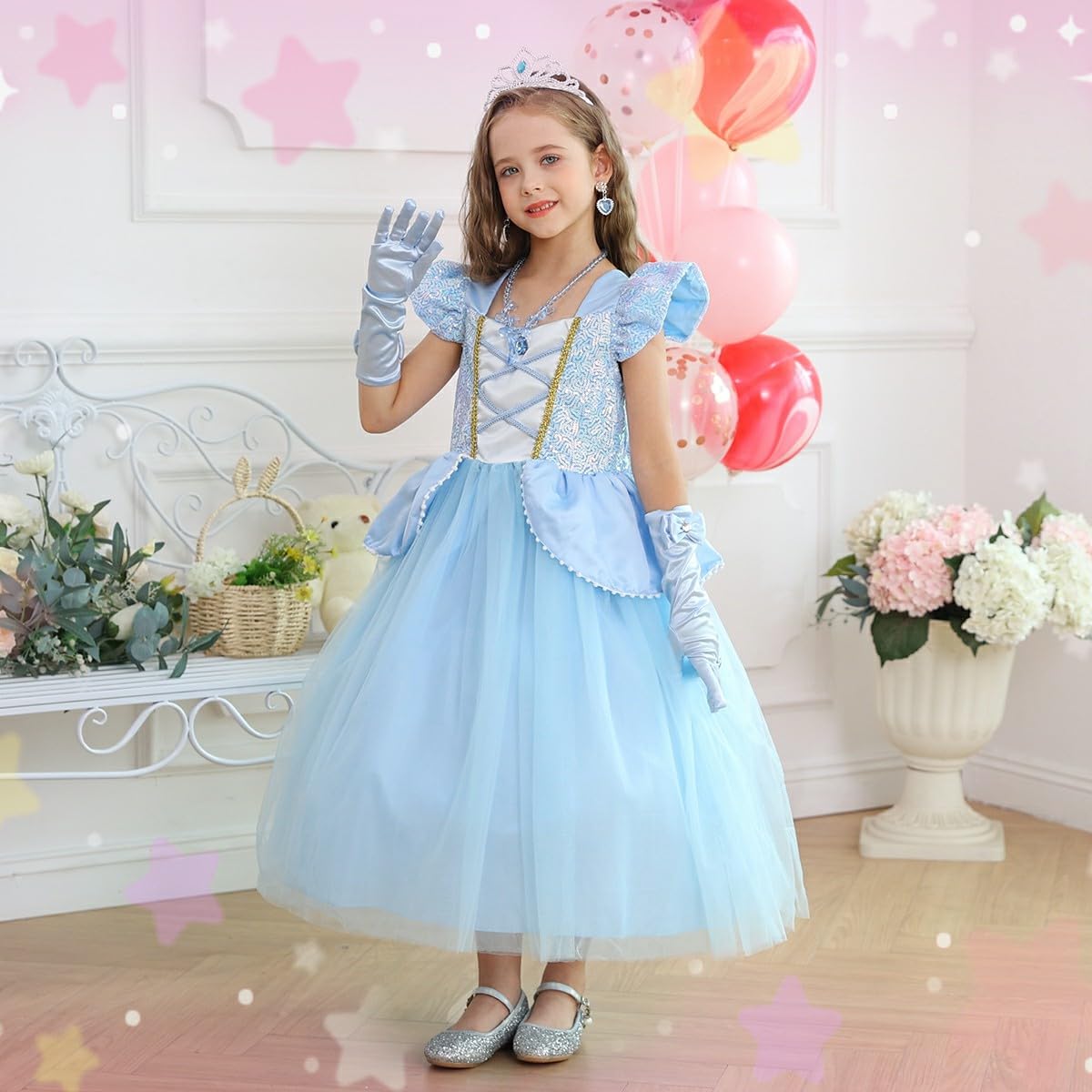 Luzlen Cinderella costume dress sparkle details with sequins and gems for magical shine