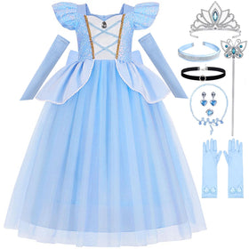 Luzlen Cinderella blue dress with sparkling sequins for pretend play and parties.