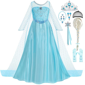 Luzlen Elsa dress in blue with long sleeves for princess play