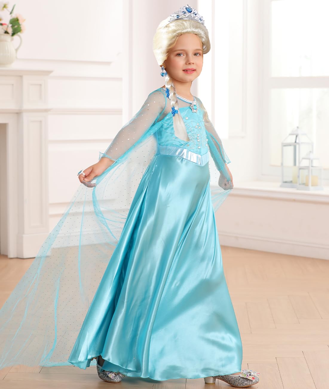 Luzlen Elsa Dress snowflake wand sparks magical pretend play.