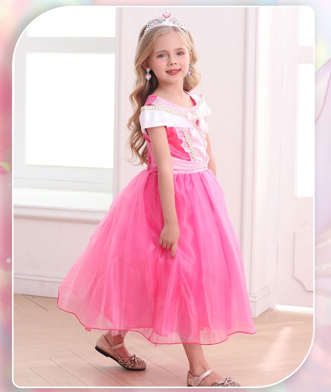 Luzlen girls princess dress with crown and wand set for playtime