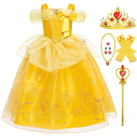 Luzlen princess dress front view in yellow for dress-up play