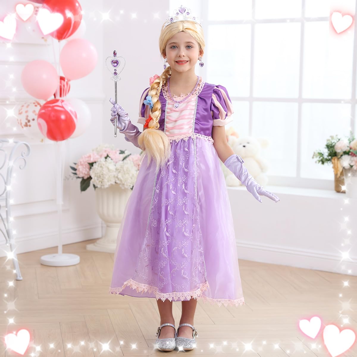 Luzlen princess wig completes the look with easy, long-lasting style.