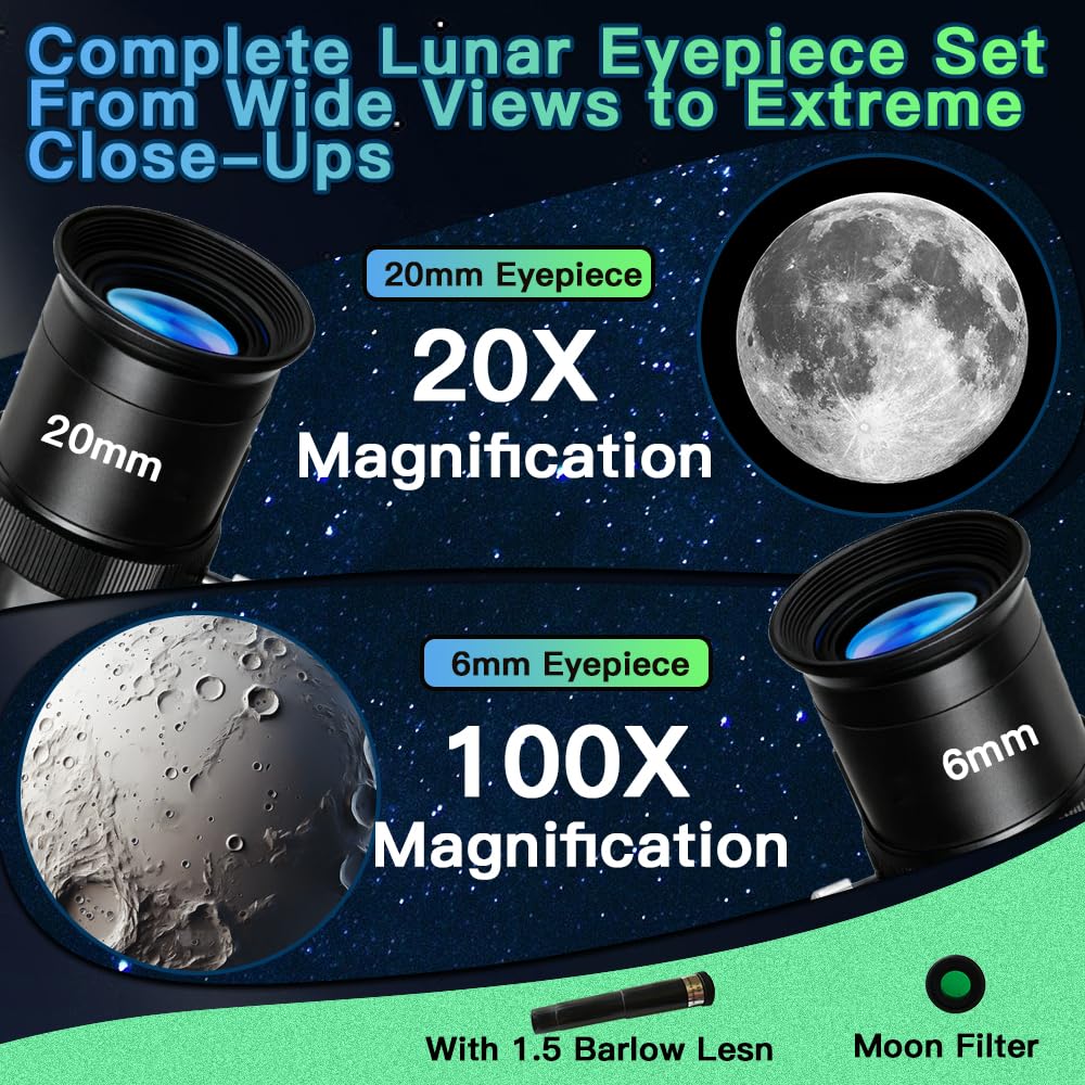 Luzsco complete kit with tripod, finderscope, eyepieces, and Barlow lens for versatile viewing.