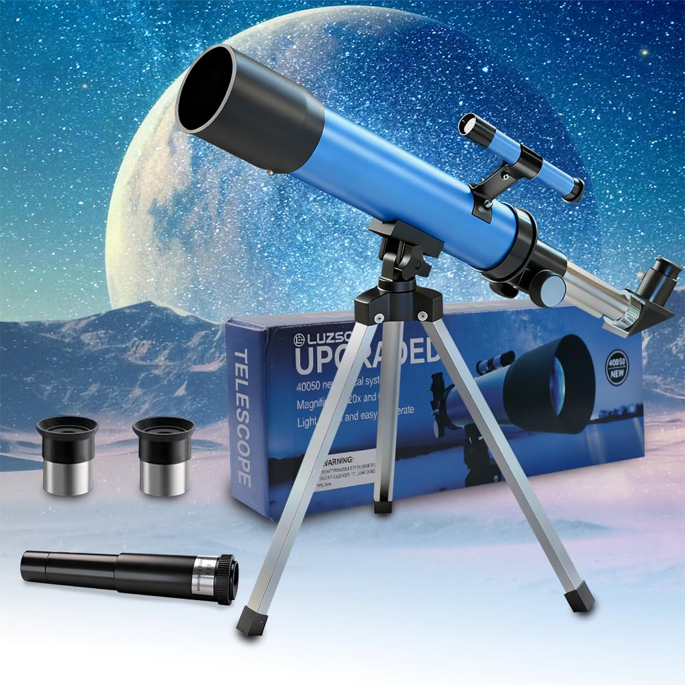 Luzsco kids telescope 50mm reveals Moon craters clearly.