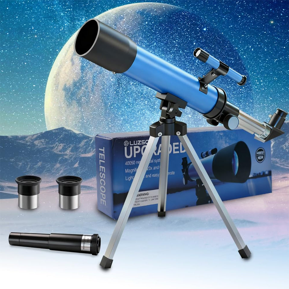 Luzsco kids telescope 50mm reveals Moon craters clearly.