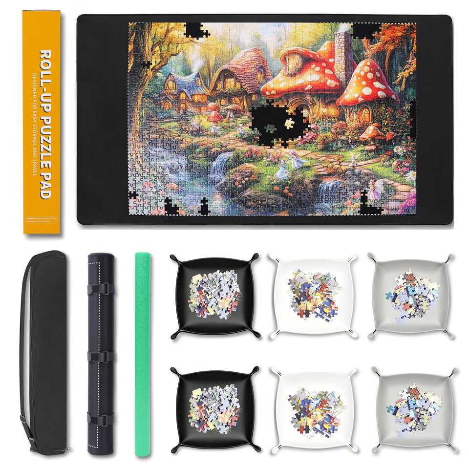 Lwoeo puzzle mat rollup with 1000 pieces, smooth top for easier puzzling and safe storage.