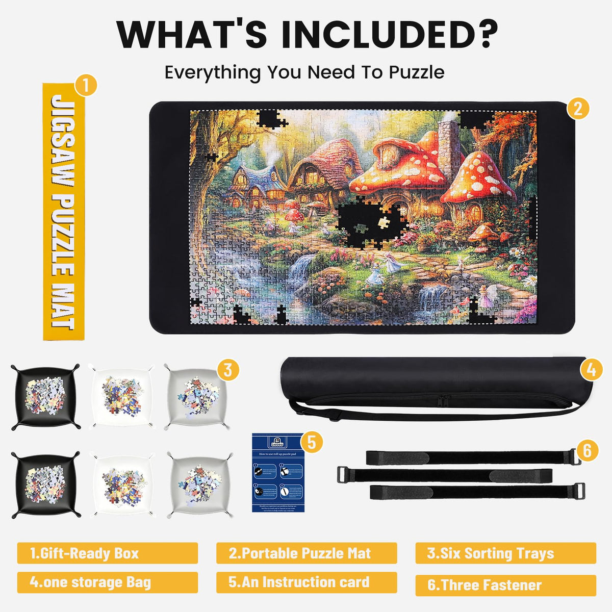 Lwoeo travel storage bag secures the mat for on-the-go puzzling.