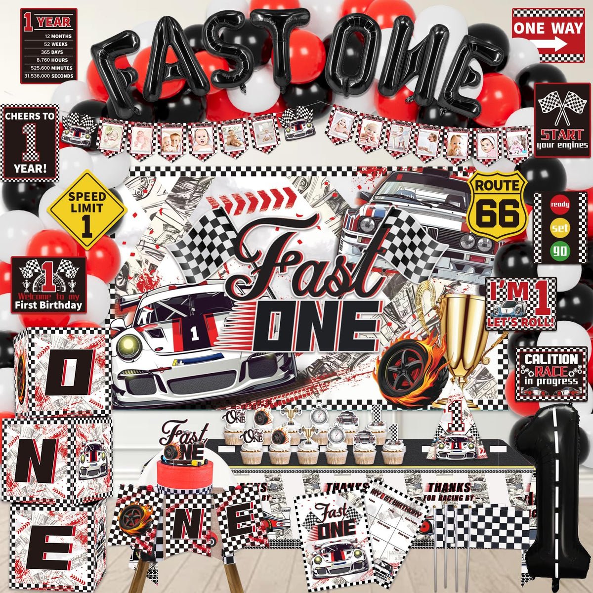LXlucktim Fast One backdrop for a bold race car party, ideal for photos