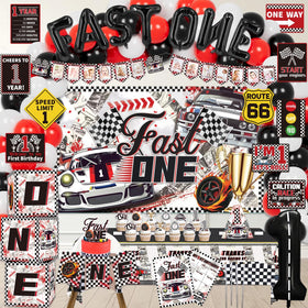 LXlucktim Fast One backdrop for a bold race car party, ideal for photos