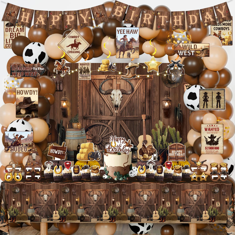 LXlucktim Western backdrop creates a photo-worthy rodeo party setting.