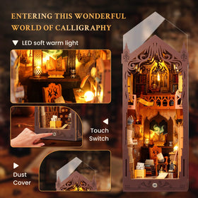Lycidae Book Nook Kit features touch LED lighting for warm ambience.