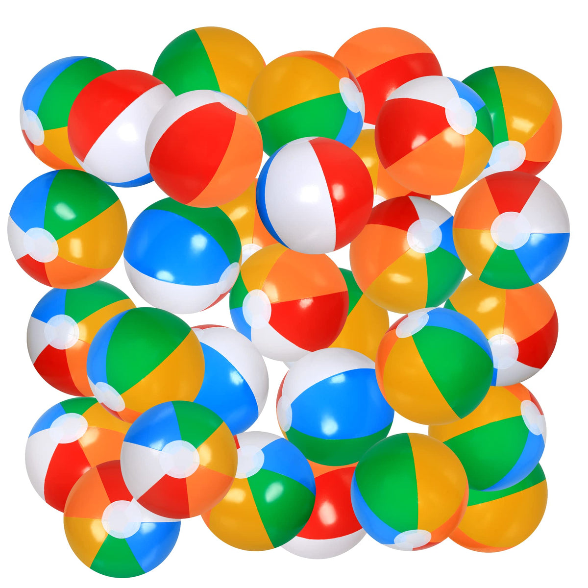 LYDTICK 30-pack rainbow beach balls ready for bulk parties and summer games.