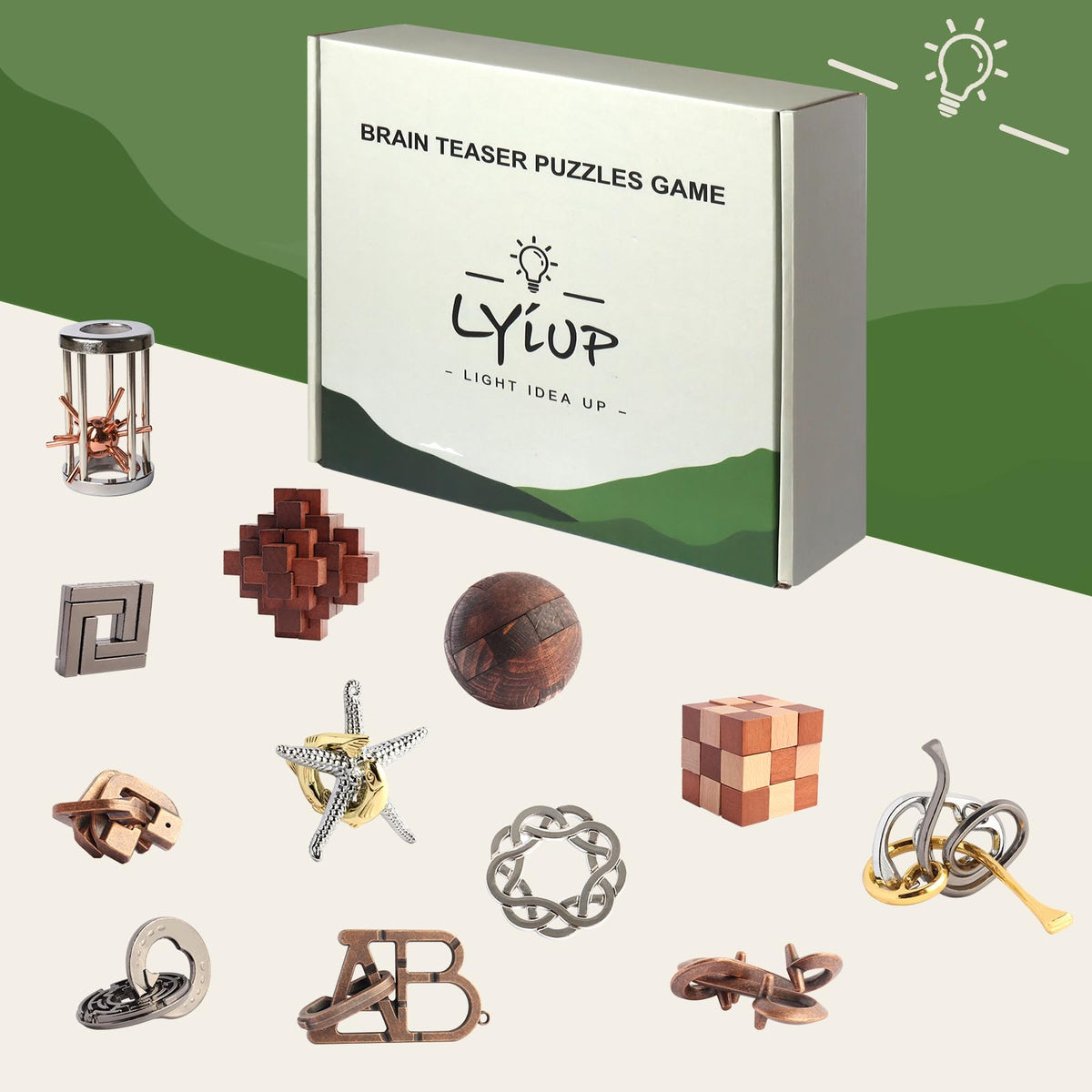 LYiUP gift-ready puzzle set with varied shapes and challenges.