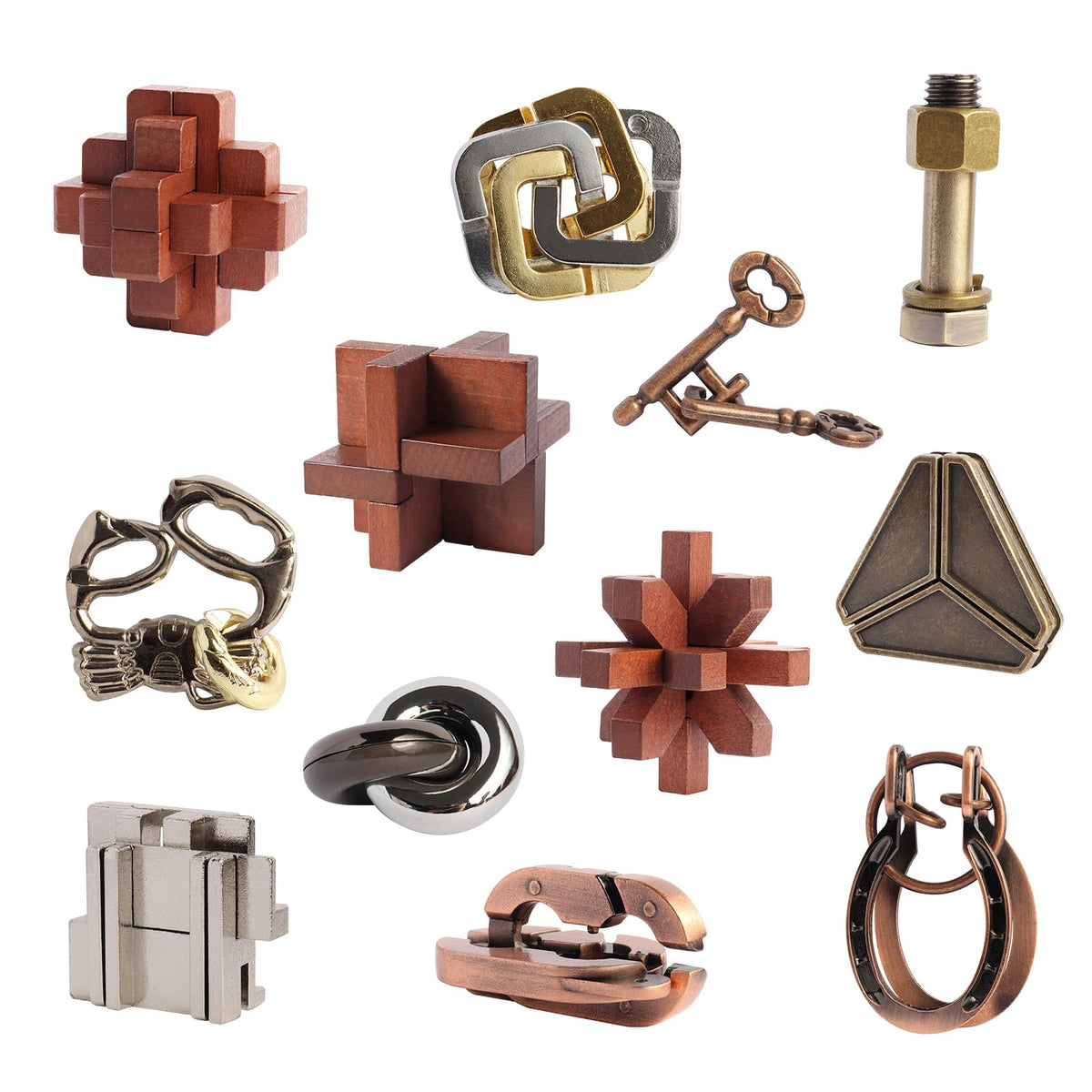 LYiUP wooden metal brain teaser collection for focused thinking and problem-solving