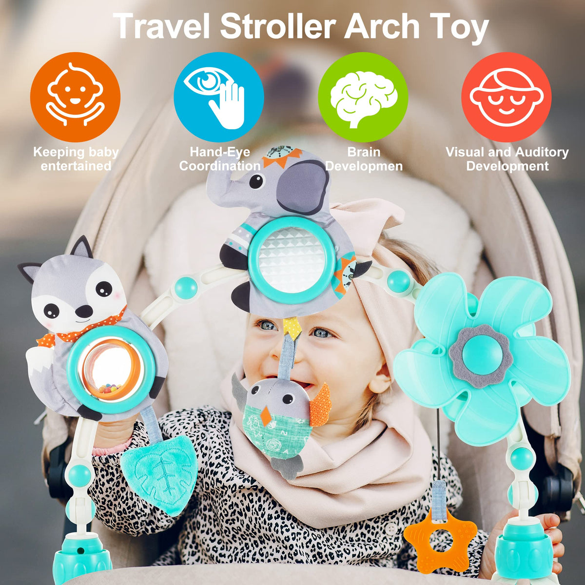 Lynncare arch bassinet teether toy designed for infant teething sessions.