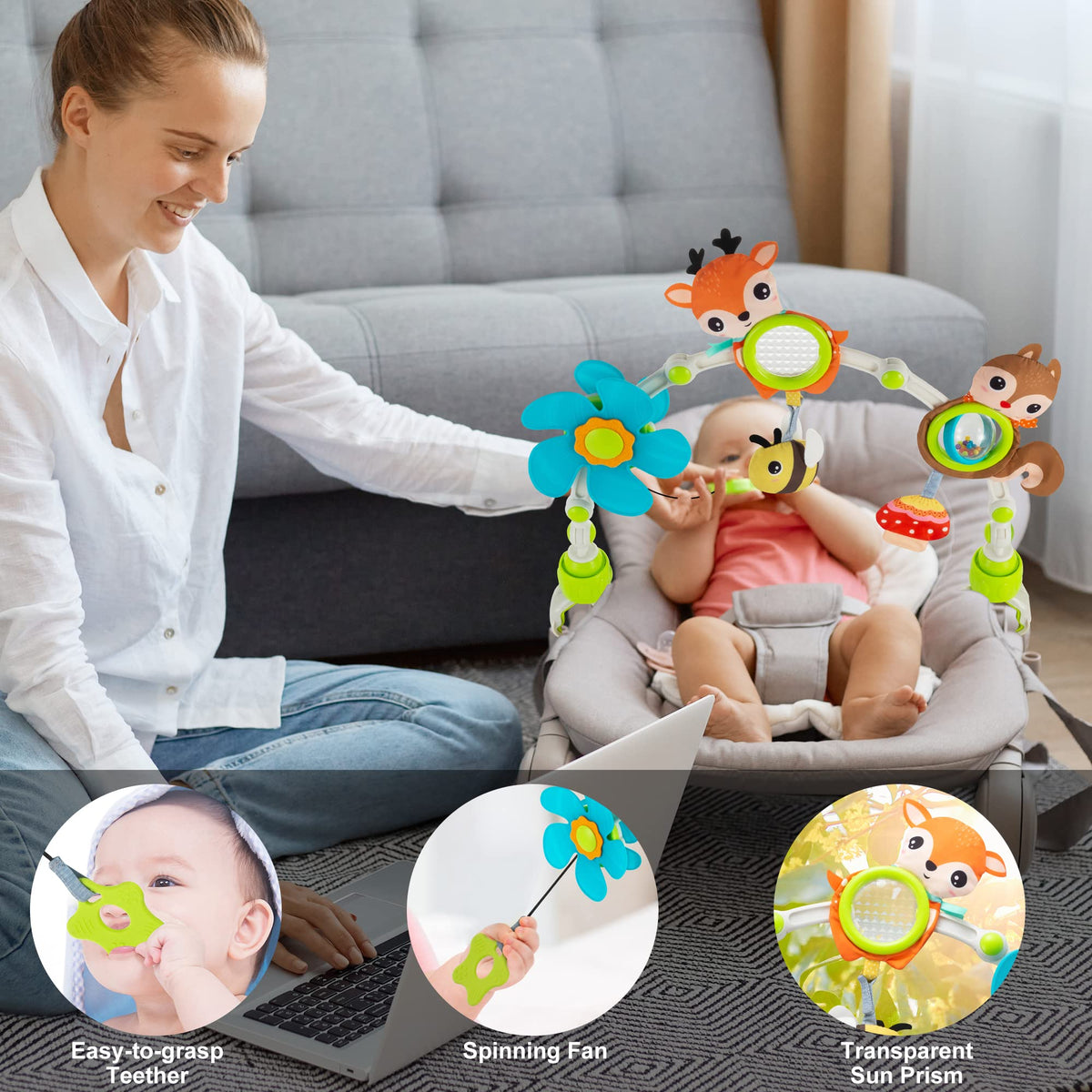 Lynncare arch bassinet toy crinkly texture invites tactile exploration and grip practice.