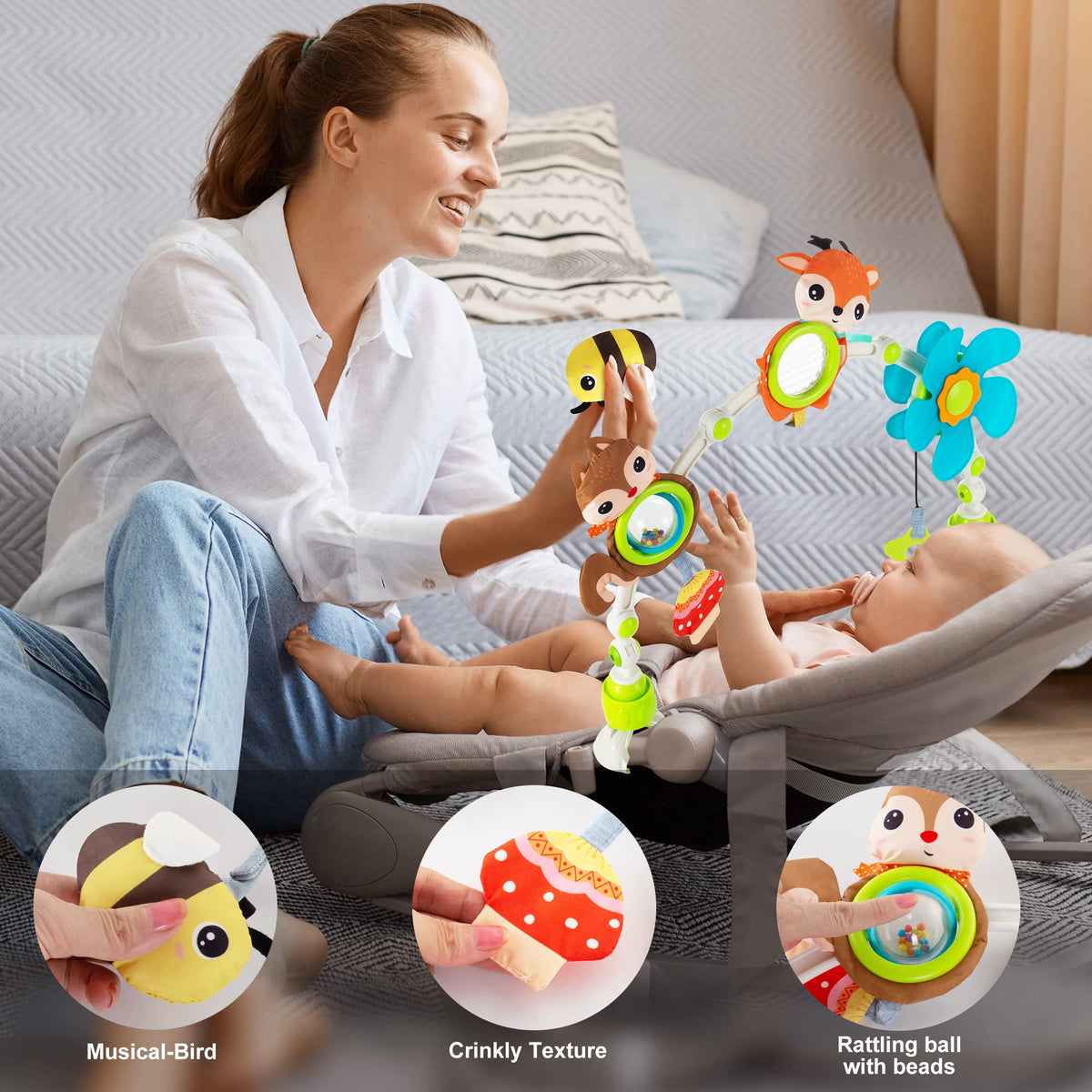 Lynncare arch toy flower spinner captivates babies with color and motion.