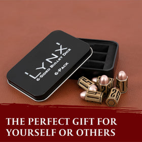LYNX brass D6 dice set, perfect for rule-heavy tabletop games.