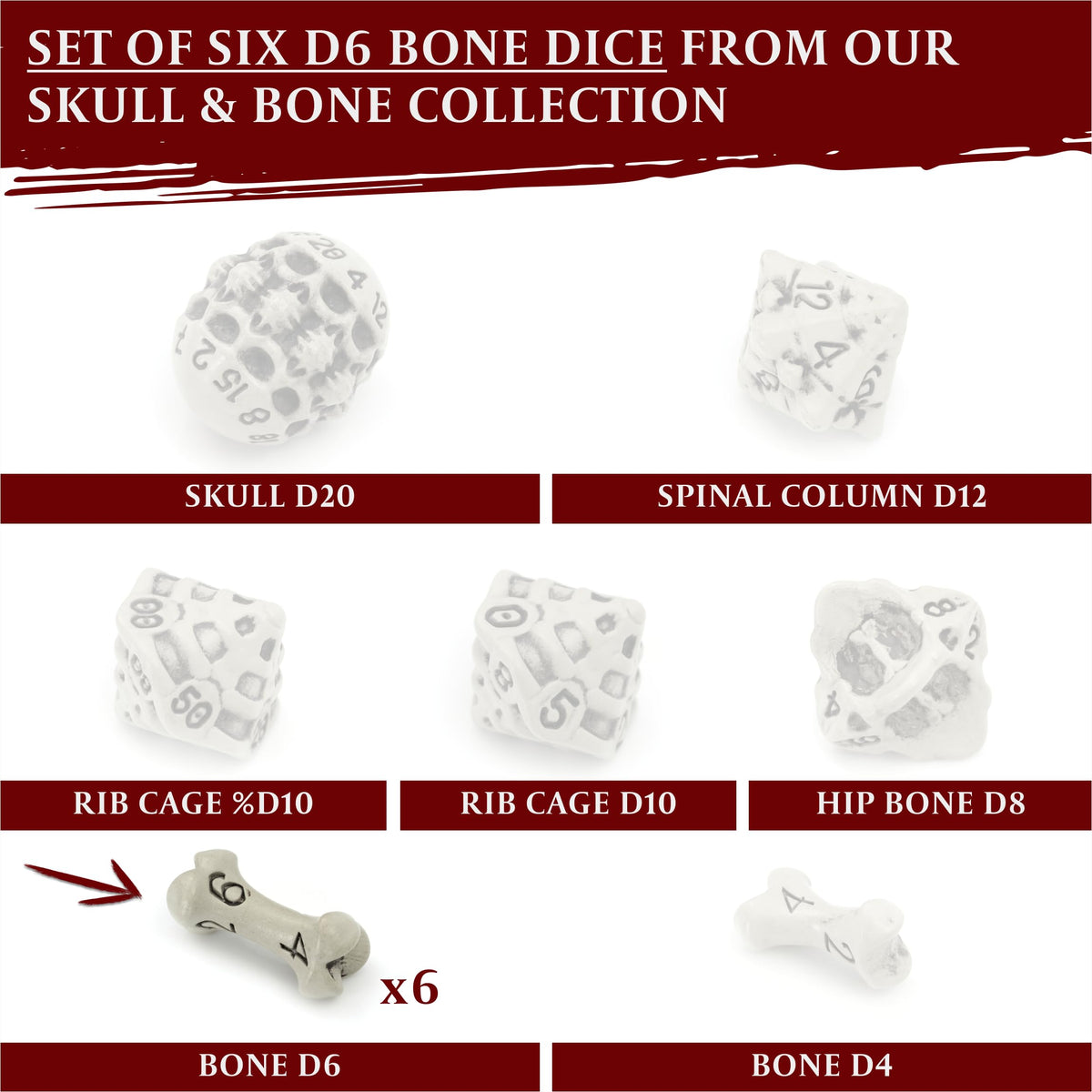 LYNX D6 skull-bone dice with symmetric design for balanced play