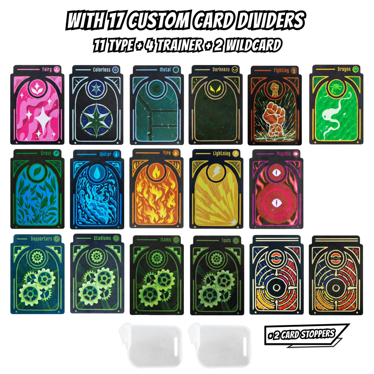LYNX box includes 17 dividers for organized sorting by type, trainer, and wildcard categories.