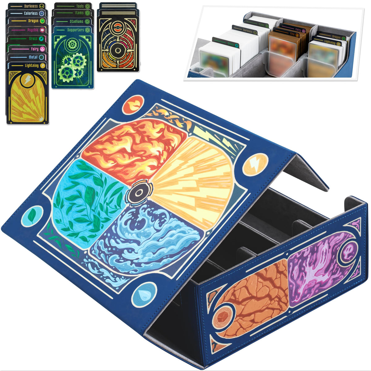 LYNX trading card storage box front panel artwork highlights hand-drawn card type designs for collectors.