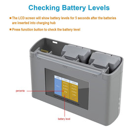 Lyongtech charger in action charges three DJI Mini 4K batteries in sequence