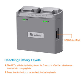 LYONGTECH charging hub with dual USB-C inputs powering two DJI batteries