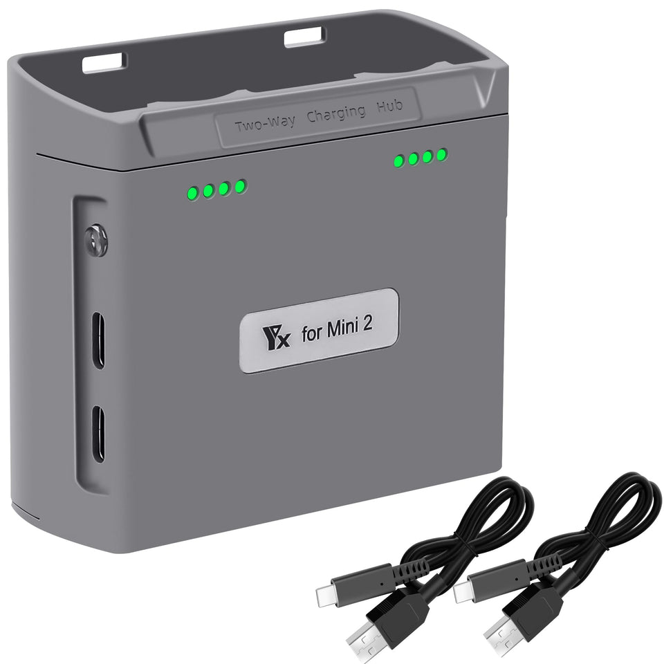LYONGTECH two-way charging hub connected to DJI Mini 4K battery for efficient sequential charging