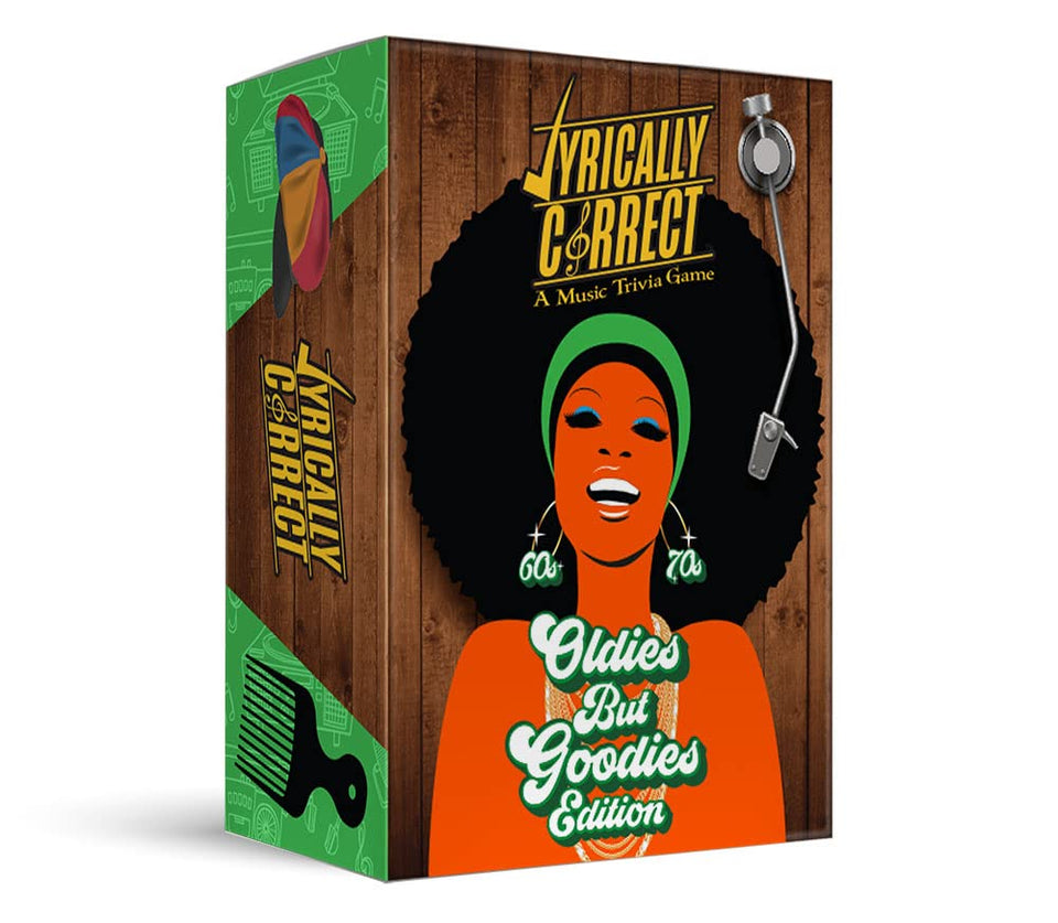 Lyrically Correct 60s-70s trivia cards laid out for a nostalgic game night.