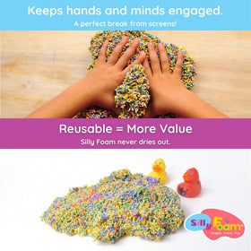 LYRK Silly Foam cleanup beads stick together for simple cleanup