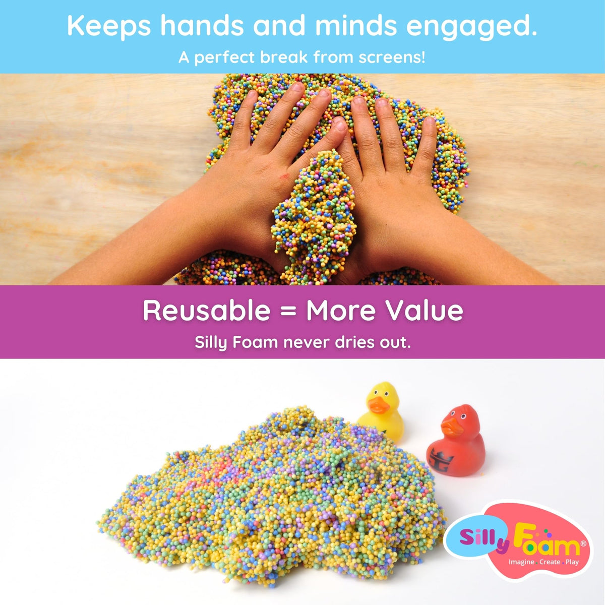 LYRK Silly Foam Beads sensory play setup with kids