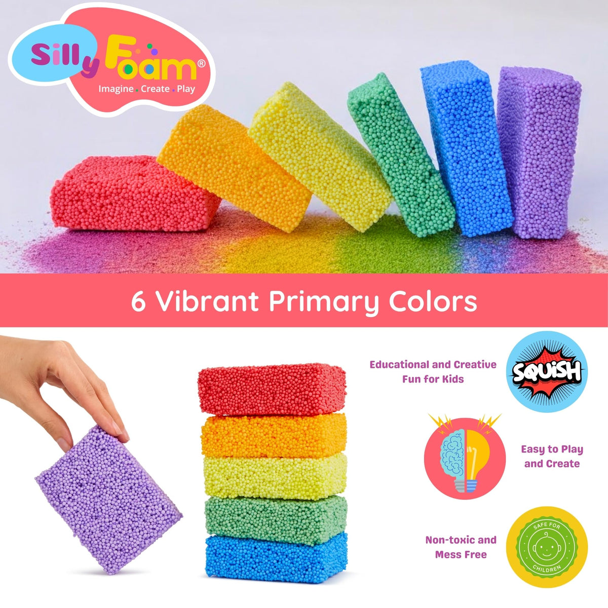 LYRK Silly Foam Beads six primary colors arranged for vivid 3D creations