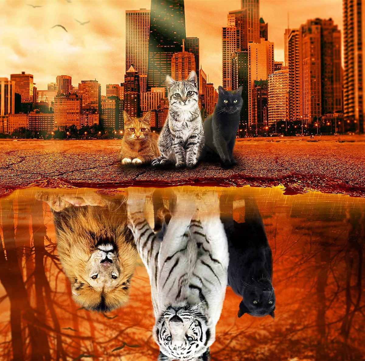 Lzbabyily cat tiger puzzle scene for vivid wildlife-focused family puzzle nights.