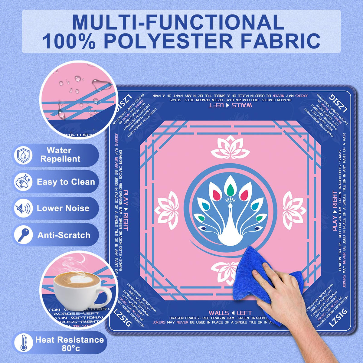 Reinforced edge stitching on LZSIG Mahjong Mat for long-lasting use