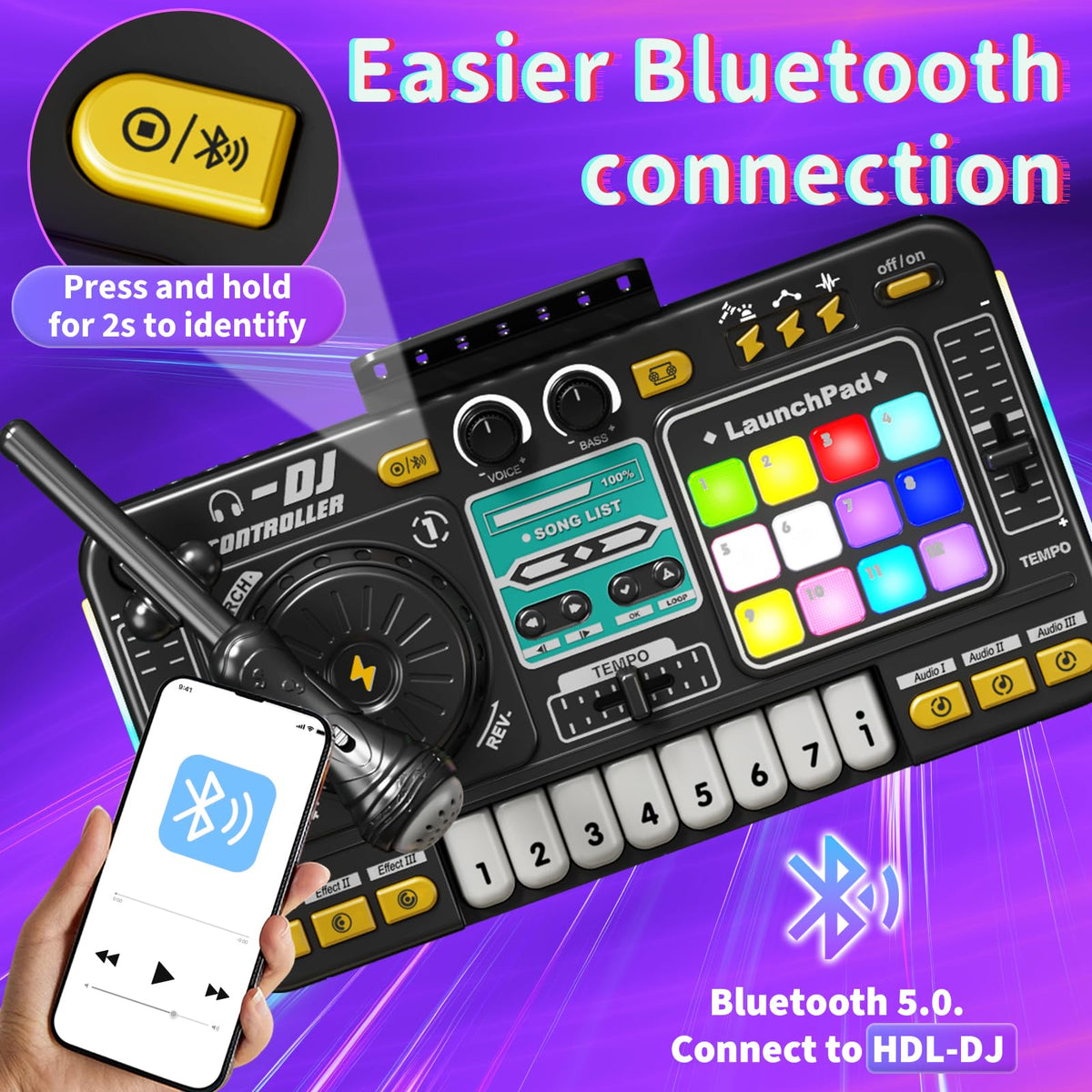 LZZAPJ Bluetooth mode demonstrates wireless music sharing with a phone.