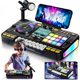 LZZAPJ Kids DJ mixer with turntable highlights imaginative music play.
