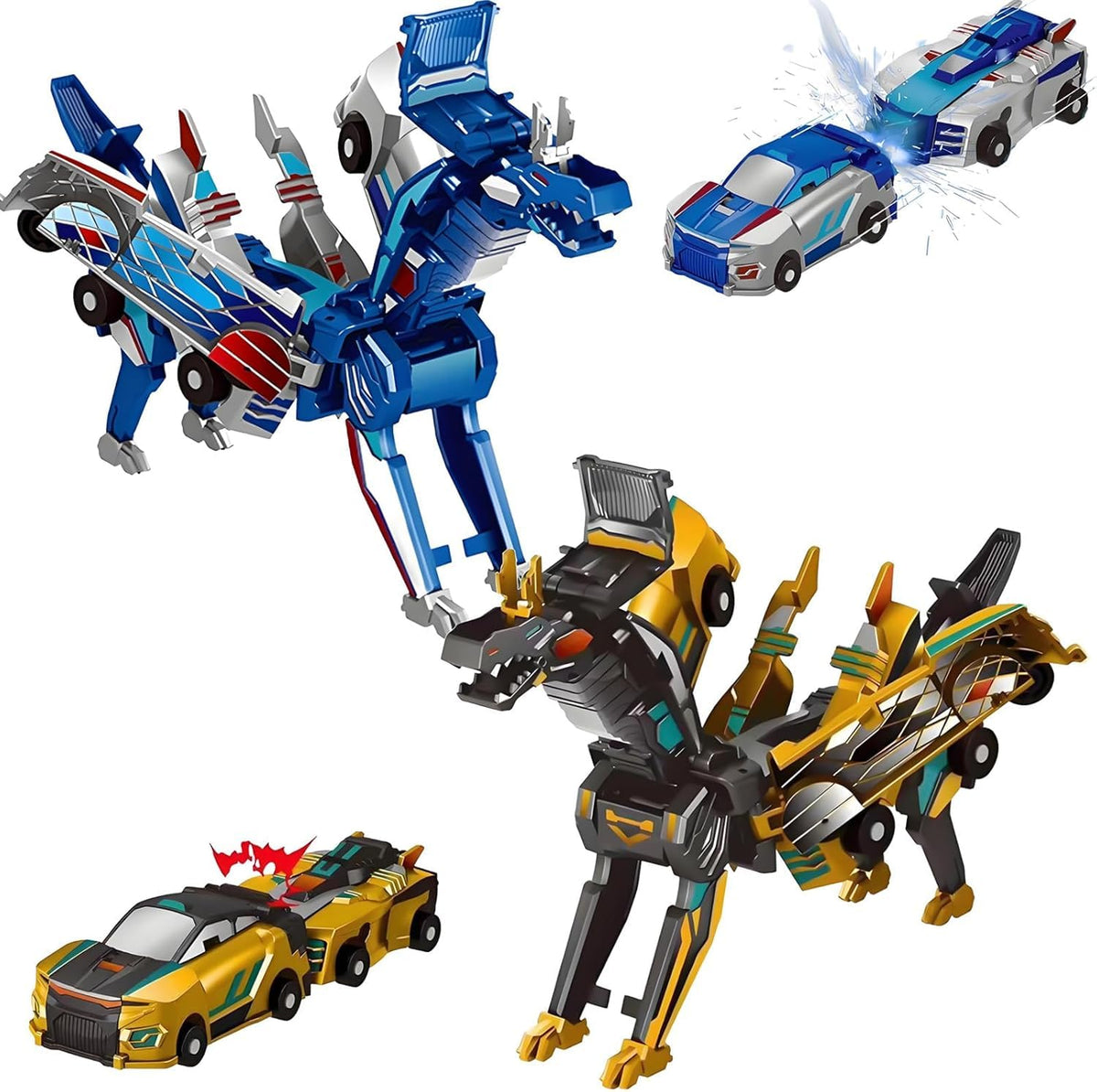 M MITLINK dinosaur transforming car toy front view showcases magical crash transformation for imaginative play