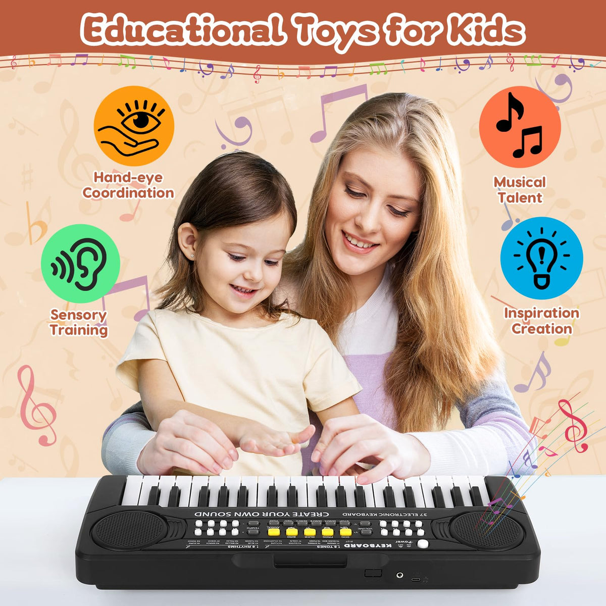 M SANMERSEN 37-key upgrade piano keyboard Record & Playback feature for practicing tunes.