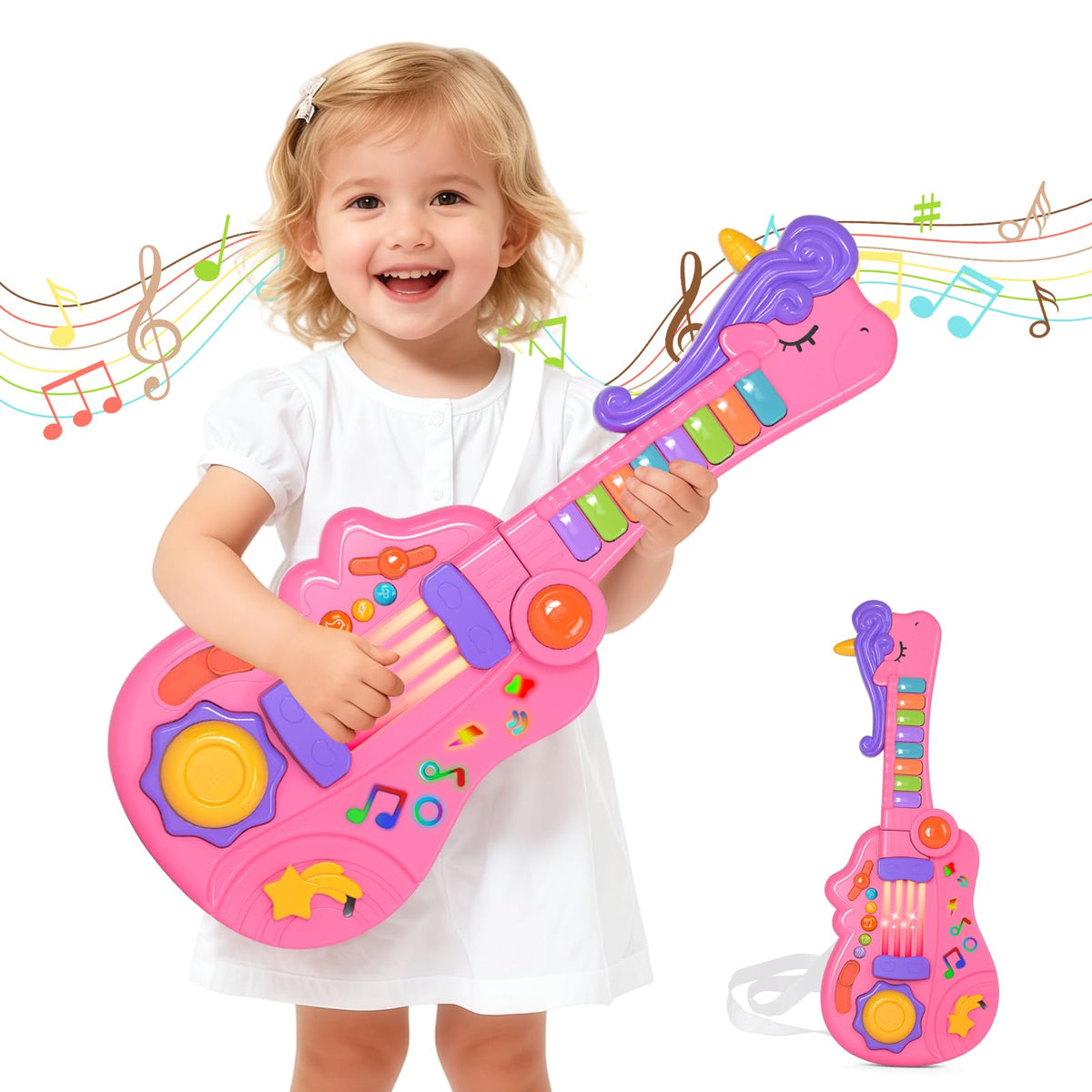 M SANMERSEN 3-in-1 guitar with light-up crystal column for immersive play